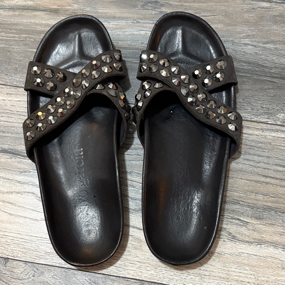 Pedro Garcia Leather Black Studded Slide Sandals size 9/40 Made in Spain